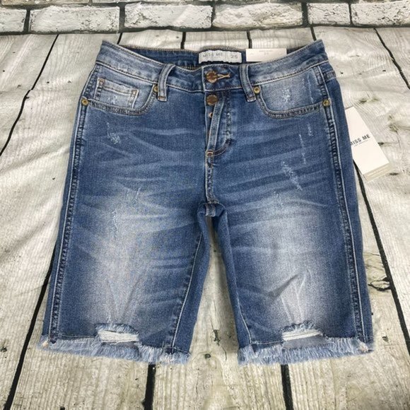 MISS ME Medium Blue Mid Rise Biker Short 25 - Picture 9 of 16